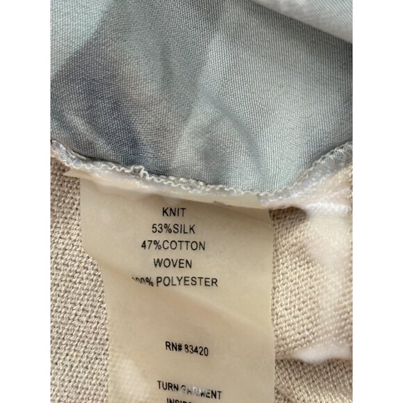 Cluny Womens Top Abstract Silk Front and Knit Cotton Back Beige Brown Size L - Picture 5 of 8